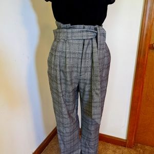 Black and Grey Patterned High-Rise Pants